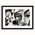 Abstract figurative wall art in a sleek black frame with a mat, showcasing vibrant colors and intricate patterns, ideal for modern decor.
