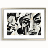 Abstract figurative wall art piece featuring a silver frame and mat, showcasing vibrant colors and modern design elements for stylish decor.
