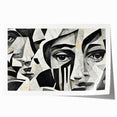 Abstract figurative design wall art print showcasing vibrant colors and dynamic shapes, rolled for easy framing and display.