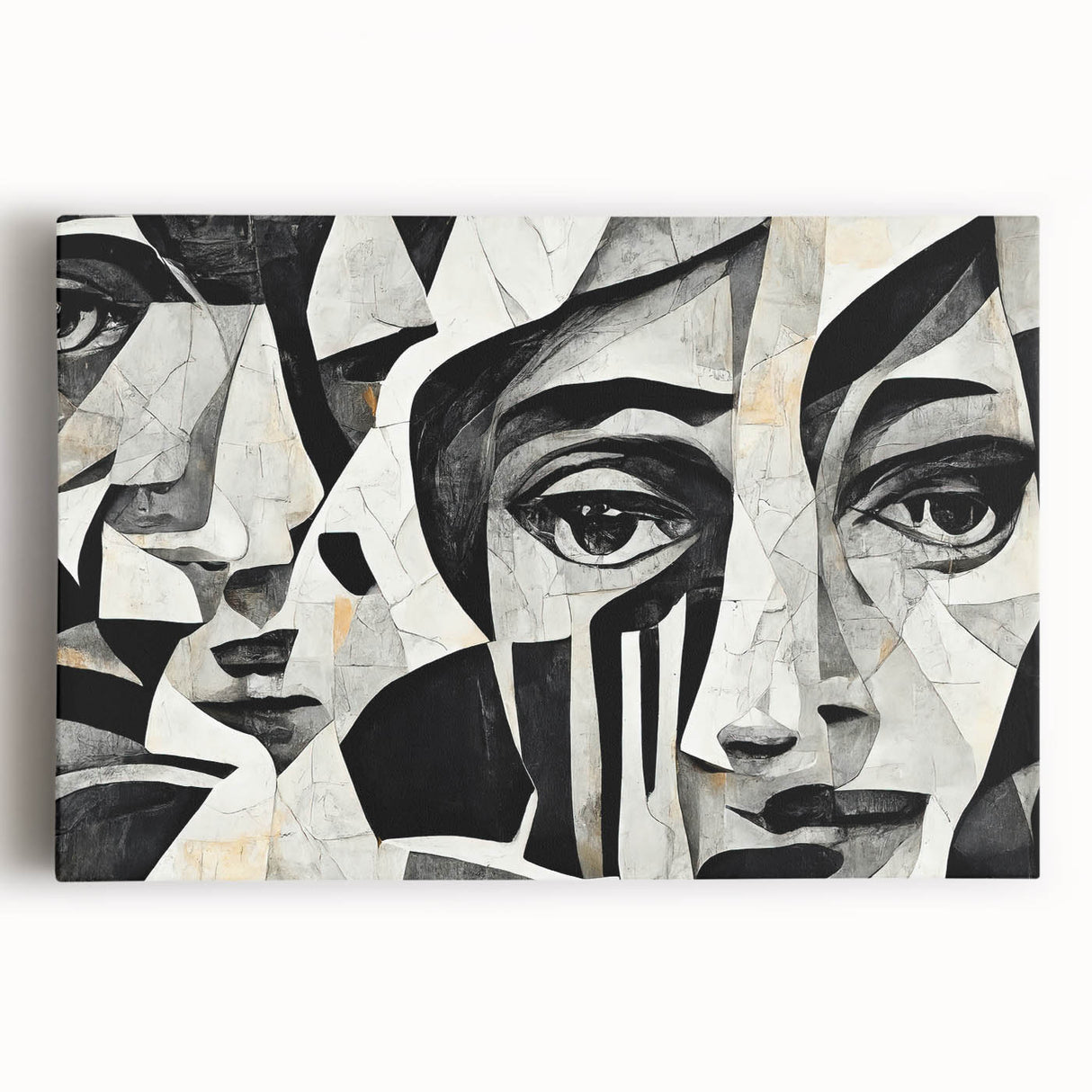 Abstract figurative design wall art on stretched canvas showcases vibrant colors and dynamic shapes, perfect for modern home decor accents.