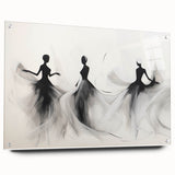 Side view of an abstract figurative wall art piece displayed in a sleek acrylic glass frame, showcasing vibrant colors and modern design elements.