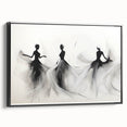 Framed abstract figurative wall art with a black side view, showcasing bold colors and dynamic shapes, perfect for modern decor.