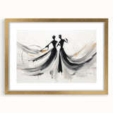 Abstract figurative wall art design in a gold frame showcasing vibrant colors and bold shapes, ideal for modern home decor.