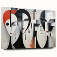 Abstract figurative wall art design showcasing vibrant colors and dynamic shapes, presented in acrylic glass with a sleek side view, perfect for modern decor.
