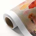 Abstract figurative wall art design on rolled canvas showcasing vibrant colors and fluid shapes, perfect for modern home decor or gallery display.