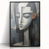 Framed abstract figurative wall art showcasing a modern design in black acrylic, featuring bold shapes and fluid lines, perfect for contemporary decor.