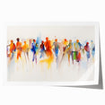Abstract figurative wall art print showcasing vibrant colors and dynamic shapes, rolled for easy handling and display. Perfect for modern home decor.