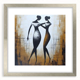 Framed abstract figurative wall art design showcasing vibrant colors and fluid shapes, elegantly presented with a silver mat for enhanced decor.