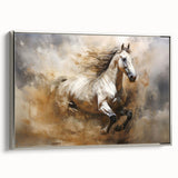 Framed abstract figurative wall art featuring a silver border, showcasing vibrant colors and dynamic shapes, perfect for modern decor.
