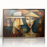 Framed abstract figurative wall art with gold accents, showcasing a modern design and sleek acrylic finish, perfect for enhancing décor.