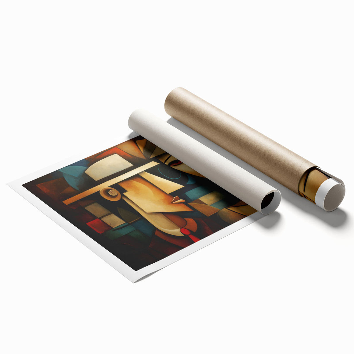 Abstract figurative wall art print showcasing vibrant colors and dynamic shapes, perfect for modern decor. Ideal for framing or display.