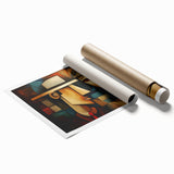 Abstract figurative wall art print showcasing vibrant colors and dynamic shapes, perfect for modern decor. Ideal for framing or display.