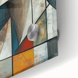 Close-up of an abstract figurative wall art piece showcasing vibrant colors and fluid shapes, designed in acrylic glass for a modern aesthetic.
