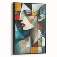 Framed abstract figurative wall art featuring a black design on canvas, showcasing unique shapes and textures from a side view perspective.