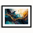 Framed abstract figurative wall art in a sleek black frame, showcasing vibrant colors and dynamic shapes, perfect for modern decor.