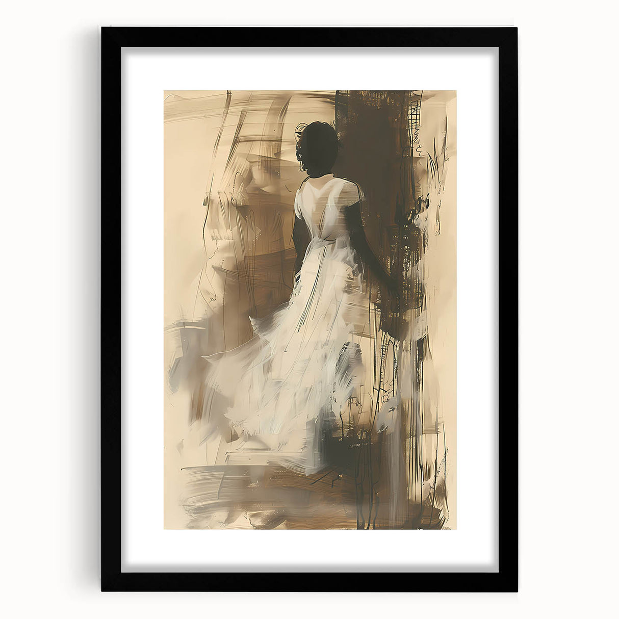 Abstract figurative wall art collection featuring a black frame, showcasing vibrant colors and unique shapes, ideal for modern decor.
