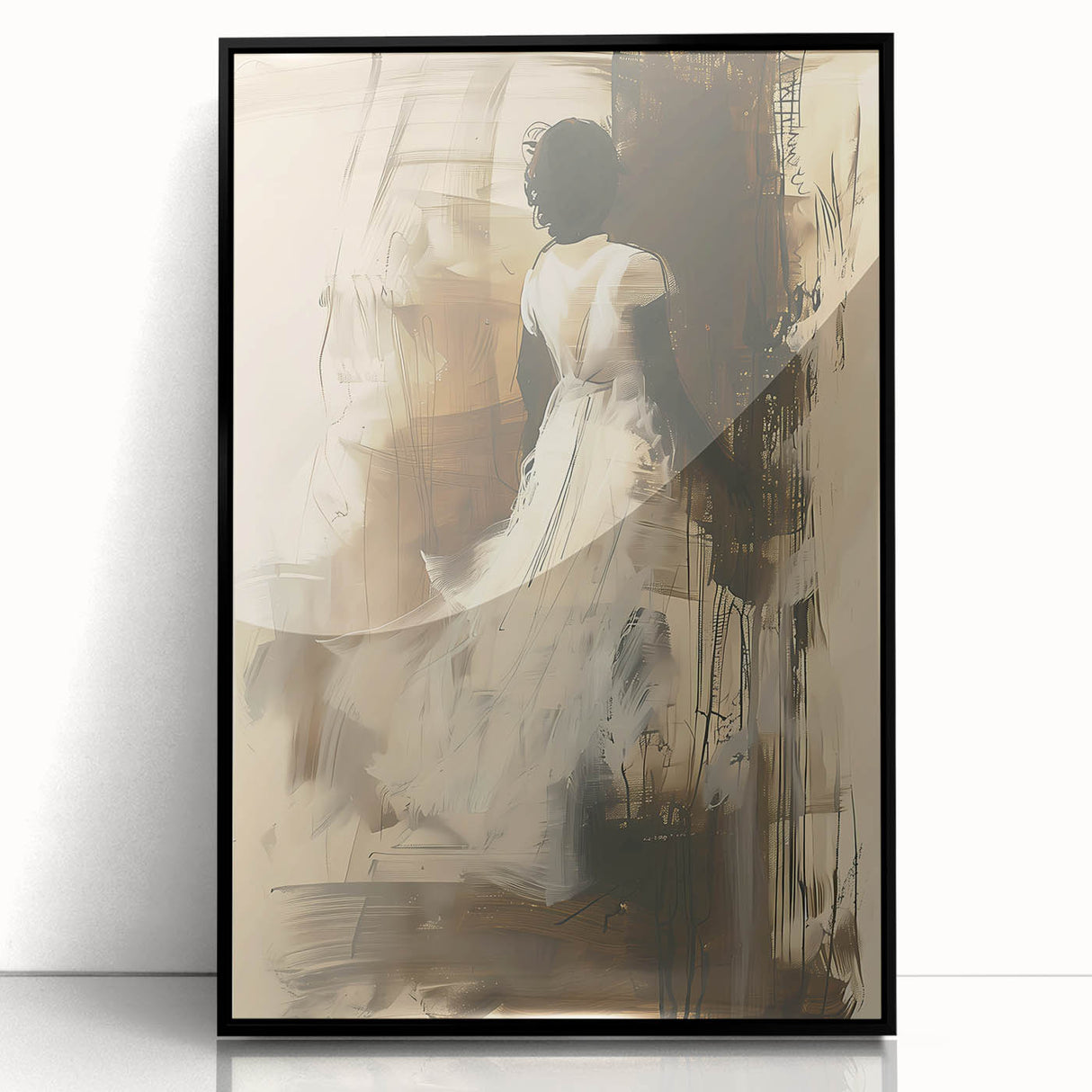 Framed abstract figurative wall art design in black acrylic, showcasing unique shapes and vibrant colors, perfect for modern decor.