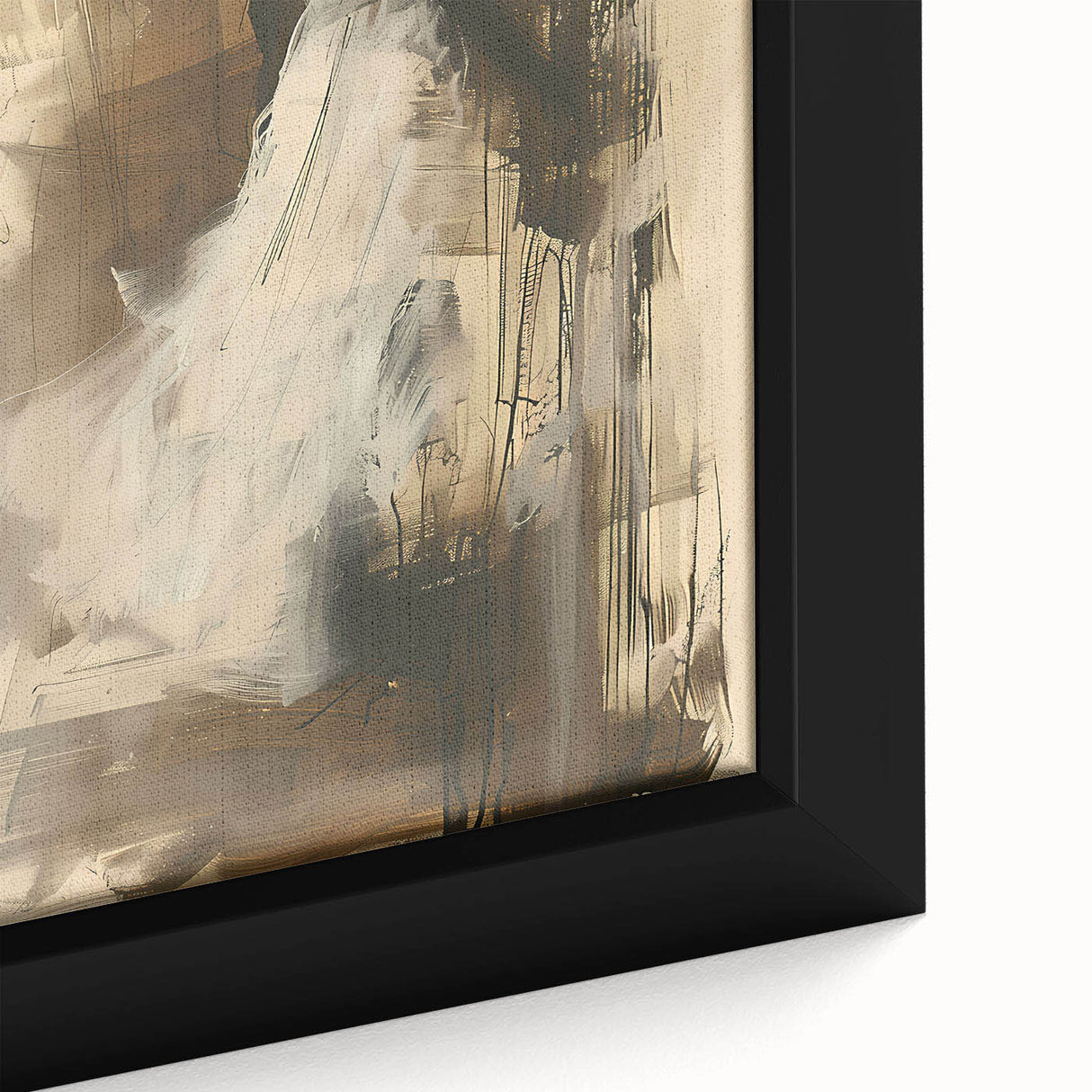 Close-up of a framed abstract figurative wall art piece showcasing vibrant colors and intricate textures, perfect for modern decor.