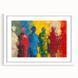 Framed abstract figurative wall art collection in a sleek white frame, showcasing vibrant colors and unique designs, ideal for modern decor.