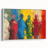 Framed abstract figurative wall art featuring a minimalist design in soft colors, displayed from a side view against a neutral background.