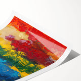 Abstract figurative design wall art print showcasing vibrant colors and dynamic shapes, perfect for modern home decor or artistic displays.