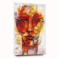Abstract figurative wall art design displayed in a sleek acrylic glass frame, showcasing vibrant colors and modern aesthetic from the collection.