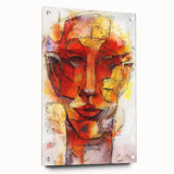 Abstract figurative wall art design displayed in a sleek acrylic glass frame, showcasing vibrant colors and modern aesthetic from the collection.