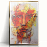 Framed abstract figurative wall art design featuring a gold-acrylic finish, showcasing elegant shapes and modern aesthetics in a contemporary setting.