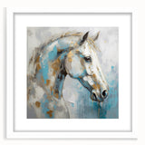 Framed abstract figurative wall art collection displaying vibrant colors and unique shapes, set in a sleek white frame with a mat.