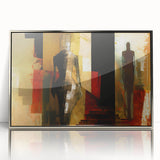 Framed abstract figurative wall art with silver accents, showcasing a modern design featuring flowing shapes and a sleek finish.