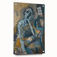 Abstract figurative wall art collection displayed in acrylic glass, showcasing vibrant colors and unique pin accents, ideal for modern decor.