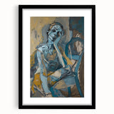 Abstract figurative wall art collection displayed in a sleek black frame, featuring vibrant colors and unique shapes, perfect for modern decor.
