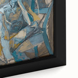 Close-up of a framed abstract figurative wall art piece, showcasing vibrant colors and intricate brushstrokes, perfect for modern decor.