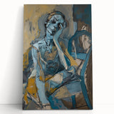 Abstract figurative wall art featuring vibrant colors and dynamic shapes on stretched canvas, ideal for modern home decor and artistic expression.