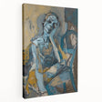 Stretched canvas wall art showcasing an abstract figurative design with vibrant colors and bold shapes, perfect for modern decor.