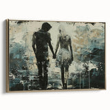Framed abstract figurative wall art in gold tones, showcasing elegant shapes and textures, perfect for modern home decor.