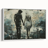 Framed abstract figurative wall art collection showcasing an elegant design with soft color gradients and a modern white frame, viewed from the side.