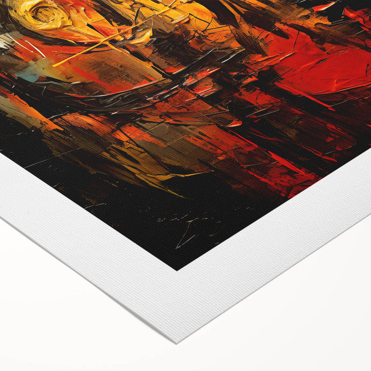 Vibrant abstract figurative wall art on rolled canvas, showcasing rich colors and dynamic shapes, ideal for modern home decor.