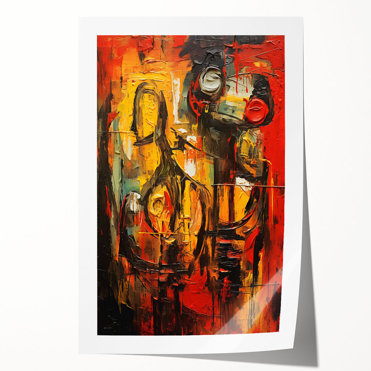 Abstract figurative wall art print showcasing vibrant colors and fluid shapes, rolled for easy framing, perfect for modern home decor.