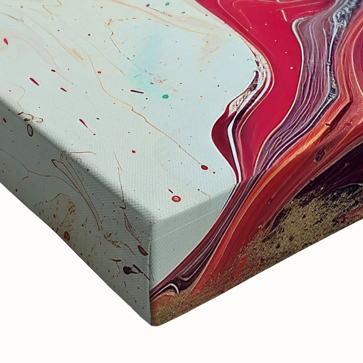 Close-up of vibrant abstract figurative wall art design on stretched canvas, showcasing bold colors and intricate textures ideal for modern decor.