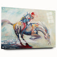 Abstract figurative wall art collection displayed in acrylic glass, showcasing vibrant colors and dynamic shapes, mounted with stylish pins.