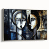 Framed abstract figurative wall art in silver, showcasing a modern design with fluid shapes and textures, perfect for contemporary decor.