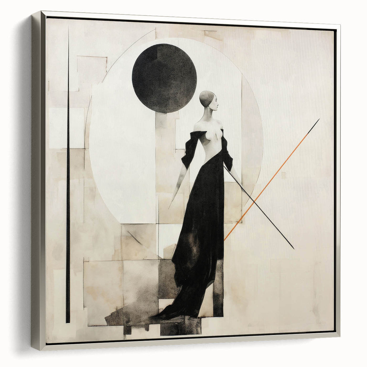 Framed abstract figurative wall art featuring a silver side view, showcasing vibrant colors and dynamic shapes, perfect for modern decor.