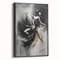 Framed abstract figurative wall art in a sleek black frame, showcasing vibrant colors and dynamic shapes, perfect for modern decor.