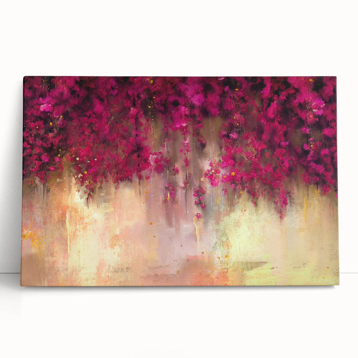 Vibrant abstract floral design on stretched canvas wall art, showcasing colorful blooms and intricate details, perfect for modern decor.