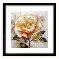 Framed abstract floral wall art in a sleek black frame with matting, showcasing vibrant colors and modern design for stylish home decor.