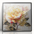 Framed abstract floral wall art design featuring vibrant colors and intricate patterns, set in a sleek black frame for modern decor.