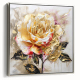 Framed abstract floral wall art design in a silver frame, showcasing vibrant colors and intricate patterns, perfect for home decor.