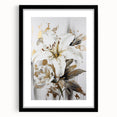 Abstract floral wall art featuring vibrant colors and intricate patterns, displayed in a sleek black frame with a white mat, perfect for home decoration.