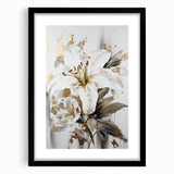 Abstract floral wall art featuring vibrant colors and intricate patterns, displayed in a sleek black frame with a white mat, perfect for home decoration.